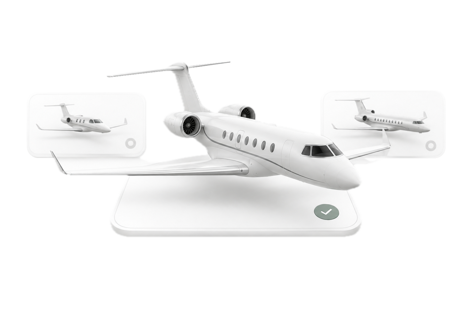 White 3D jets on an aircraft selection card